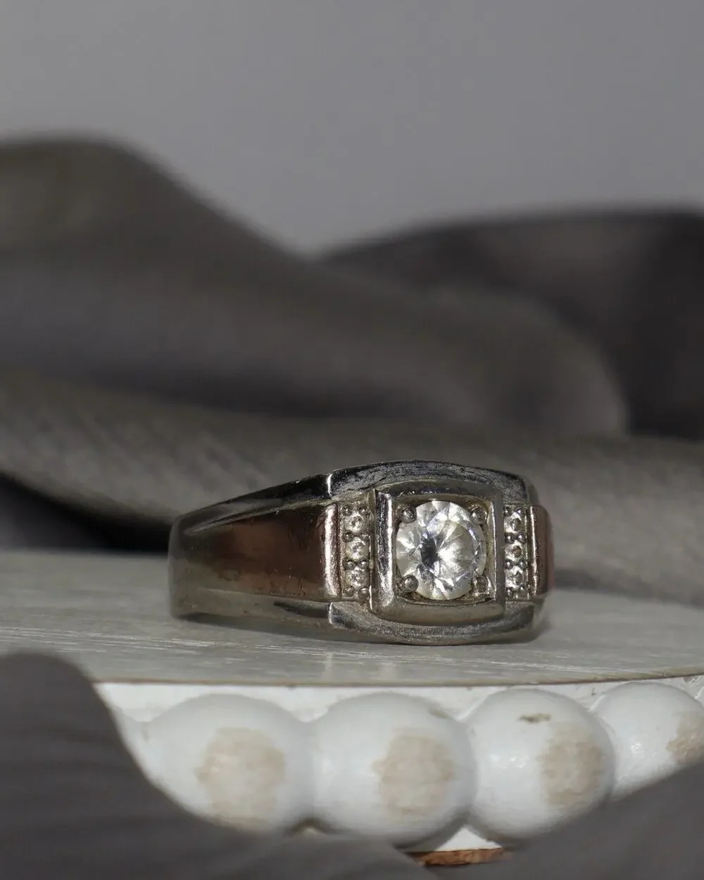 Sterling Silver & 14k Gold Plated Cz Men’s Ring 9.8G / Sz 11